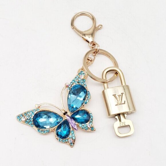 Authentic Louis Vuitton Lock & Key W/ Unbranded Elegant Blue Butterfly Keychain - Picture 1 of 8